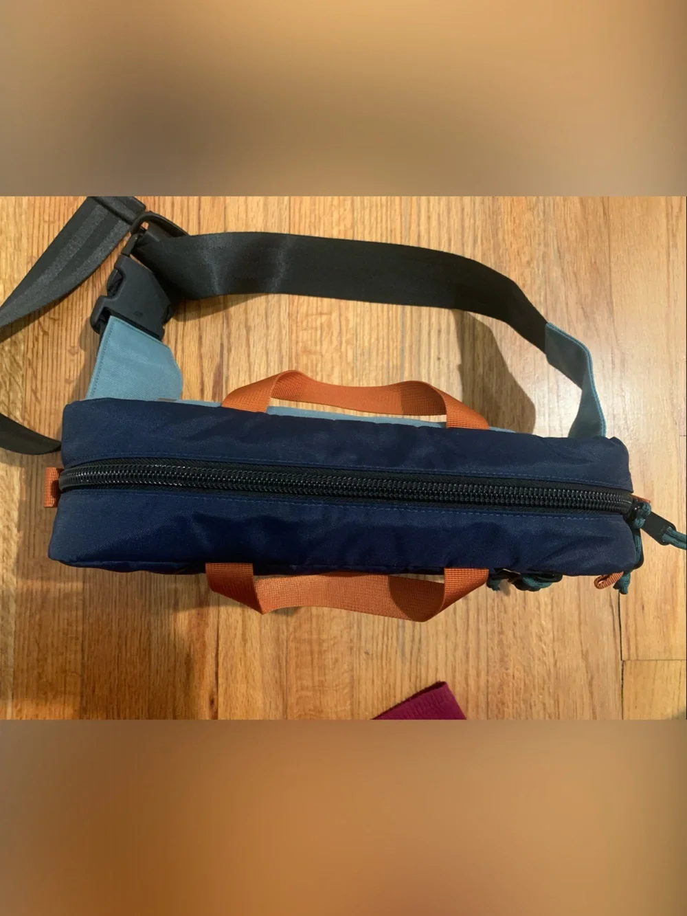 Topo Designs Yellow & Navy Crossbody Messenger with Orange Accents